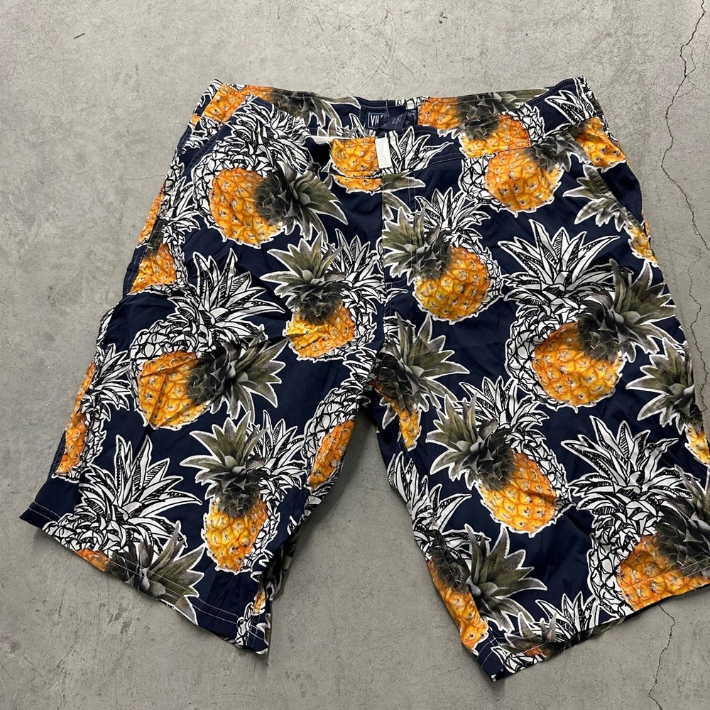Men’s Vilebrequin bathing suit navy with pineapples XXL zippered fly